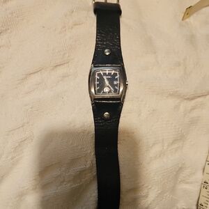 Fossil Black Leather Watch with Silver Accent